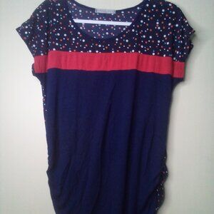 Robin's Nest Shirt Maternity L Short Sleeve Polka Dot Color Block Blue Red